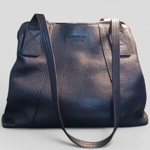 American Leather Co. Ada Triple Entry Black Leather Tote Bag, 13"x10"x5"